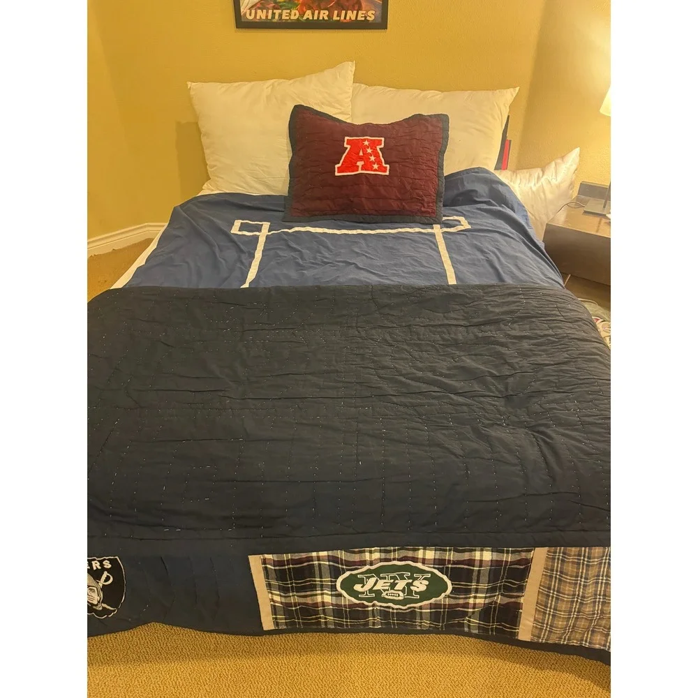 Pottery Barn PB Dorm Full/Queen Navy Football Field Duvet Cover Sports